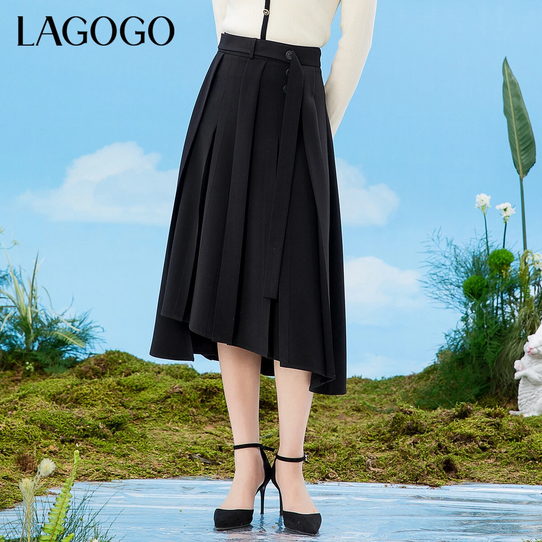 【陈大可】Lagogo高腰飘带装饰百裙半裙女MABB331G75