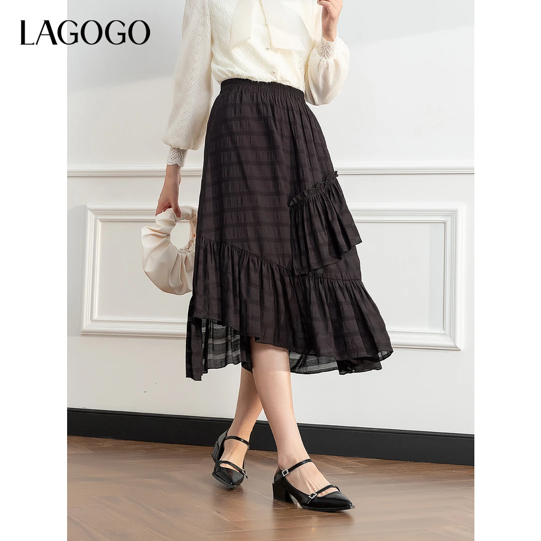 【李易行】lagogo不规则压褶设计感A字裙女MCBB338G10