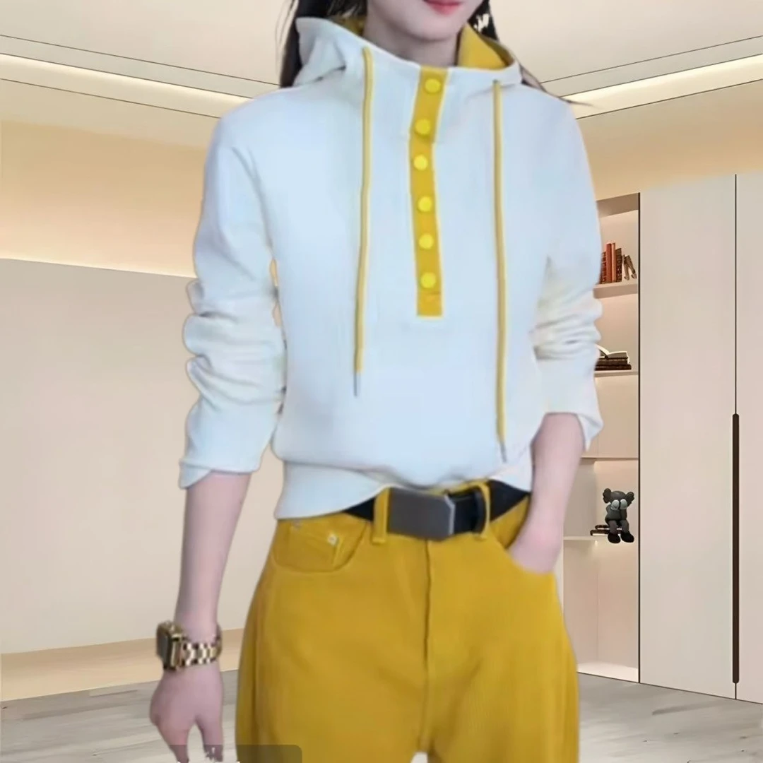 连帽长袖卫衣2024秋冬新款时尚大码女装简约减龄显瘦上衣休闲气质