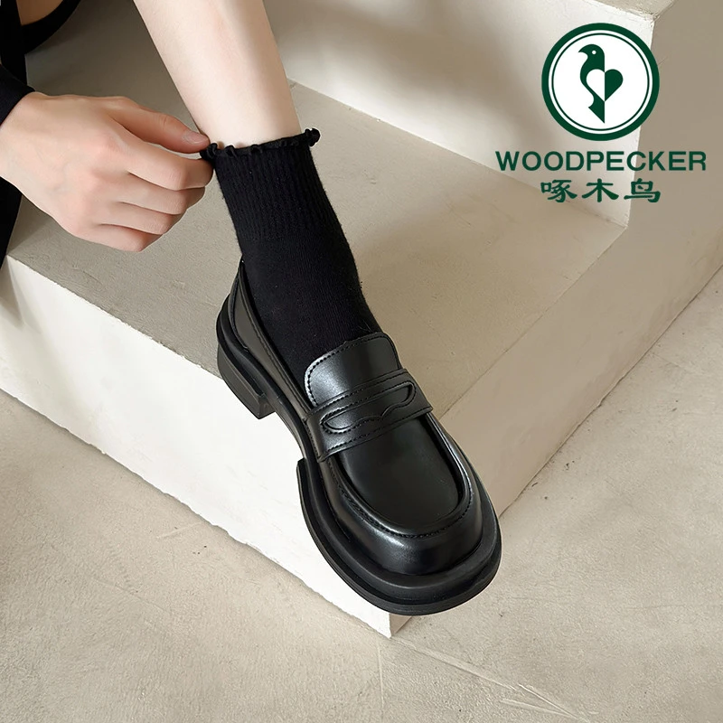 啄木鸟学院风小皮鞋女2024年春秋季新款百搭英伦风乐福鞋黑色单鞋
