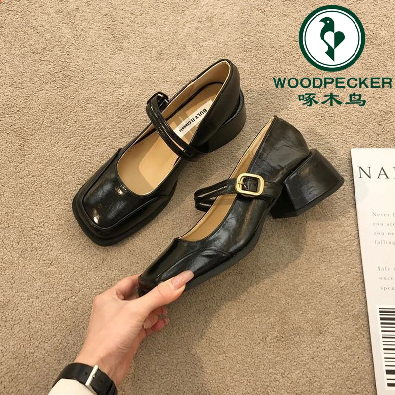 啄木鸟法式中跟粗跟玛丽珍小皮鞋女2025春新款晚晚配裙子温柔单鞋