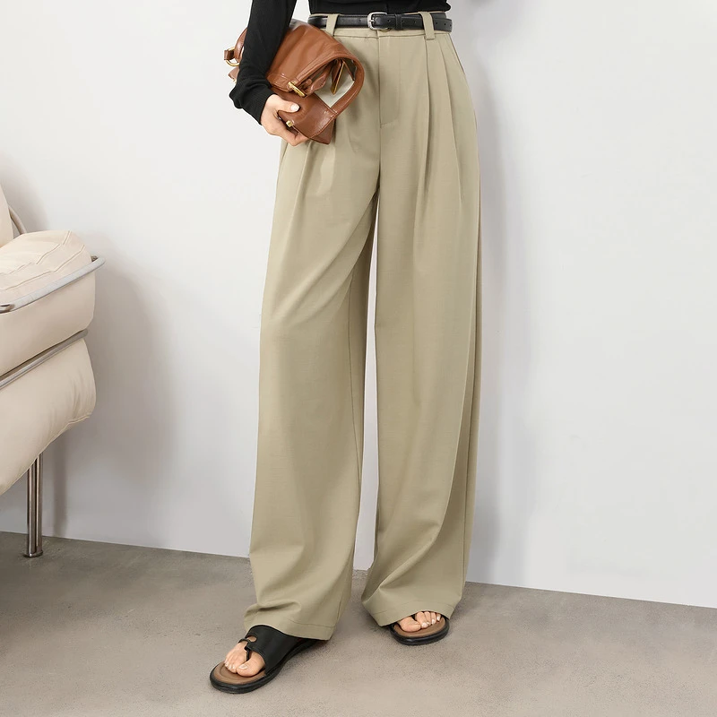 对白通勤显瘦西装阔腿裤女2024秋季新款小个子垂感宽松直筒休闲裤