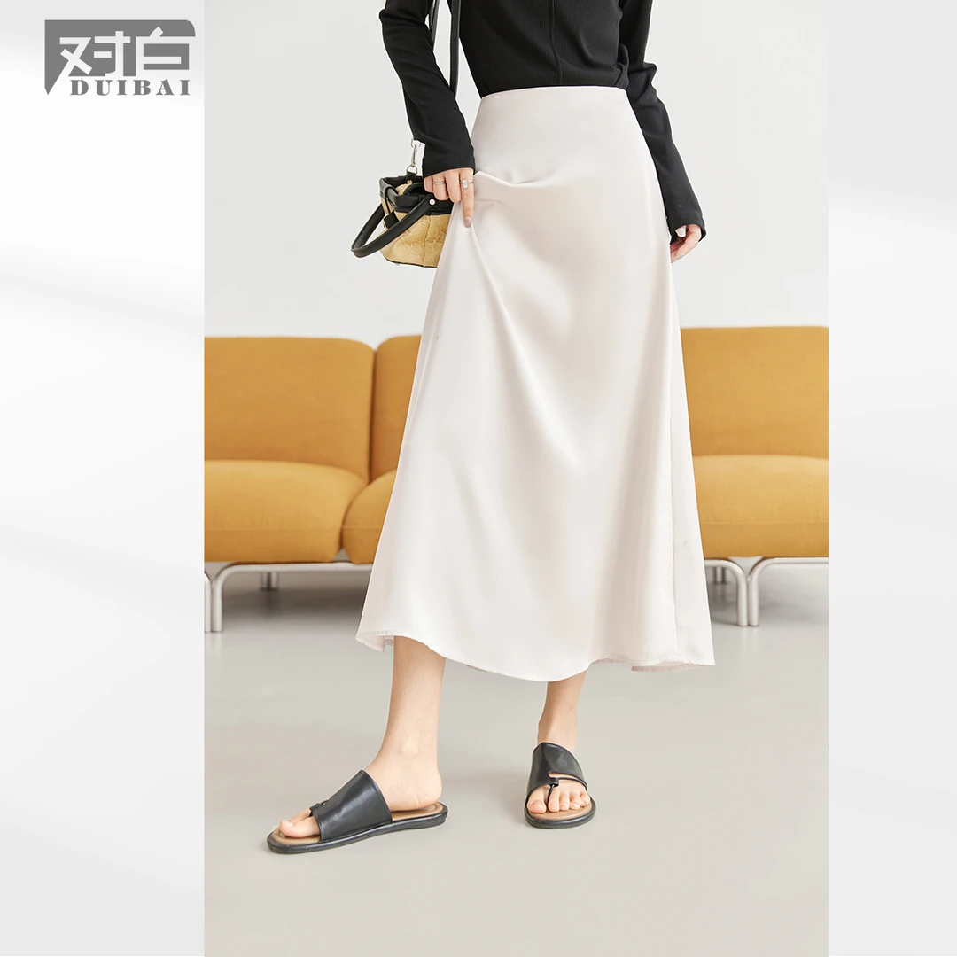 【流光裙】对白法式缎面半身裙女欧若风秋新款仙女裙丝滑垂感A字裙