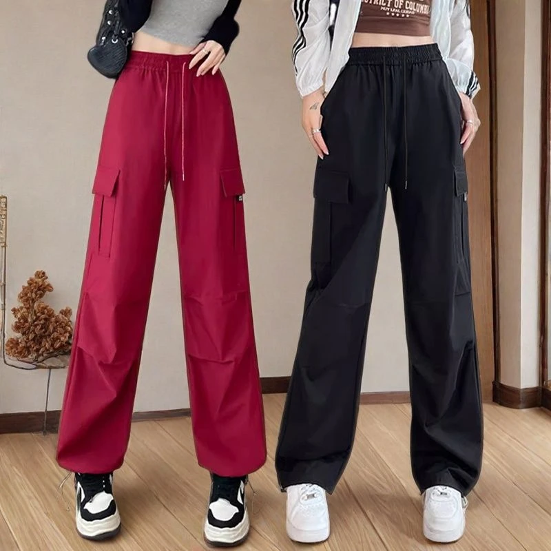 美式新款工装裤子女2025春秋高腰显瘦休闲长裤宽松时尚直筒运动裤