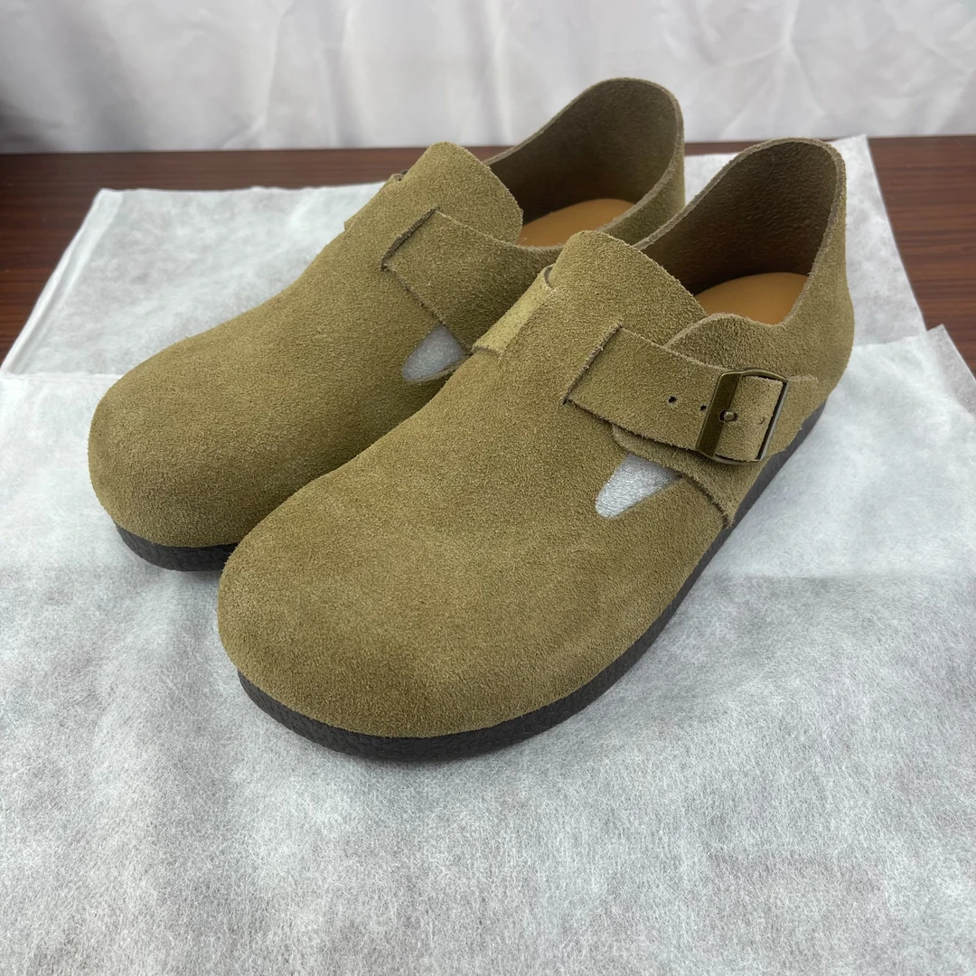 2024秋季反绒皮勃肯鞋女鞋平底牛皮大头鞋