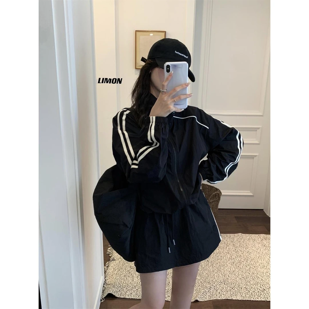 THE LIMON柠檬绿茶休闲运动风上衣外套高腰半身裙两件套套装女