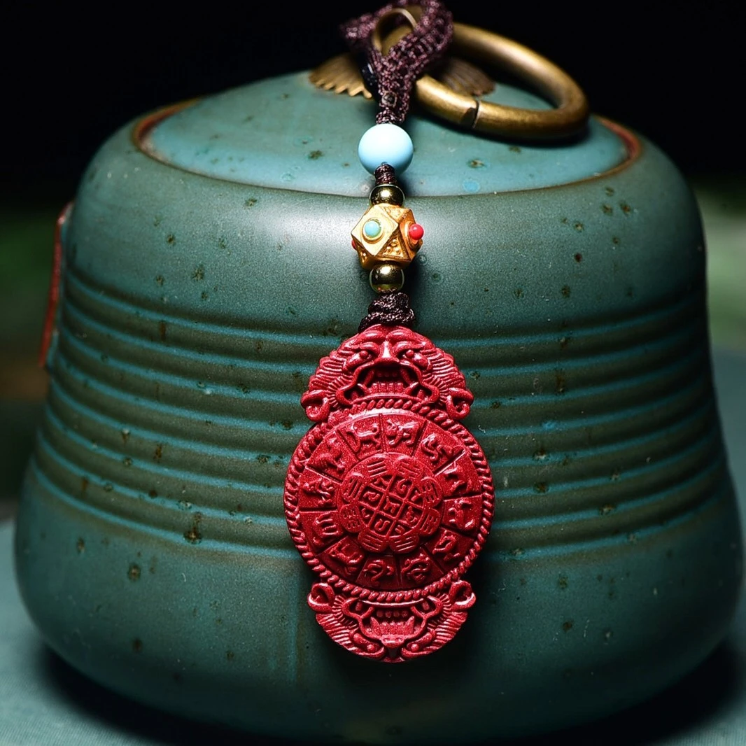 含辰砂工艺品高含量保真朱砂紫/帝王砂九宫八卦生肖吊坠钥匙挂件