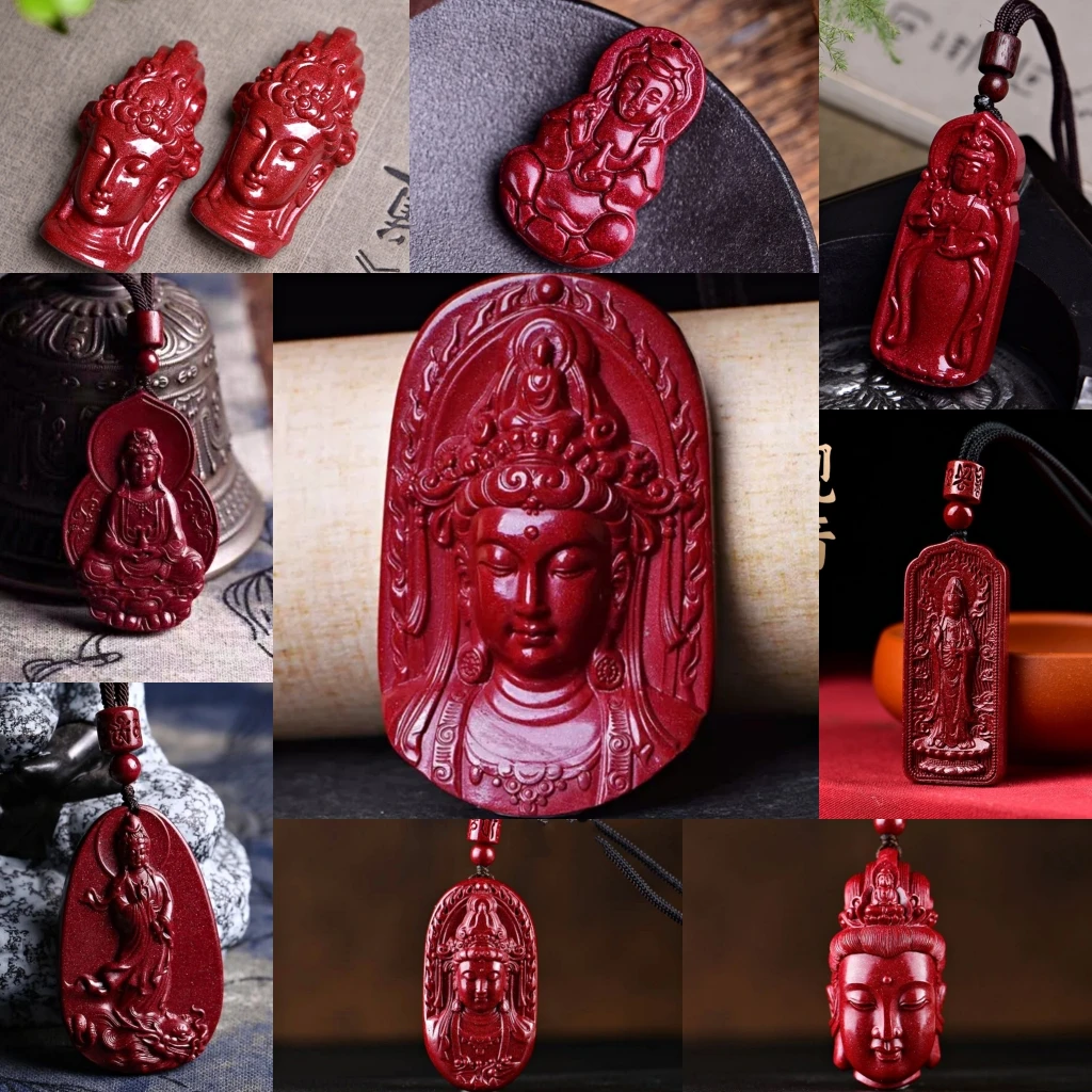 天然辰砂高含量保真朱砂观音吊坠紫红色砂大气男士吊坠挂件