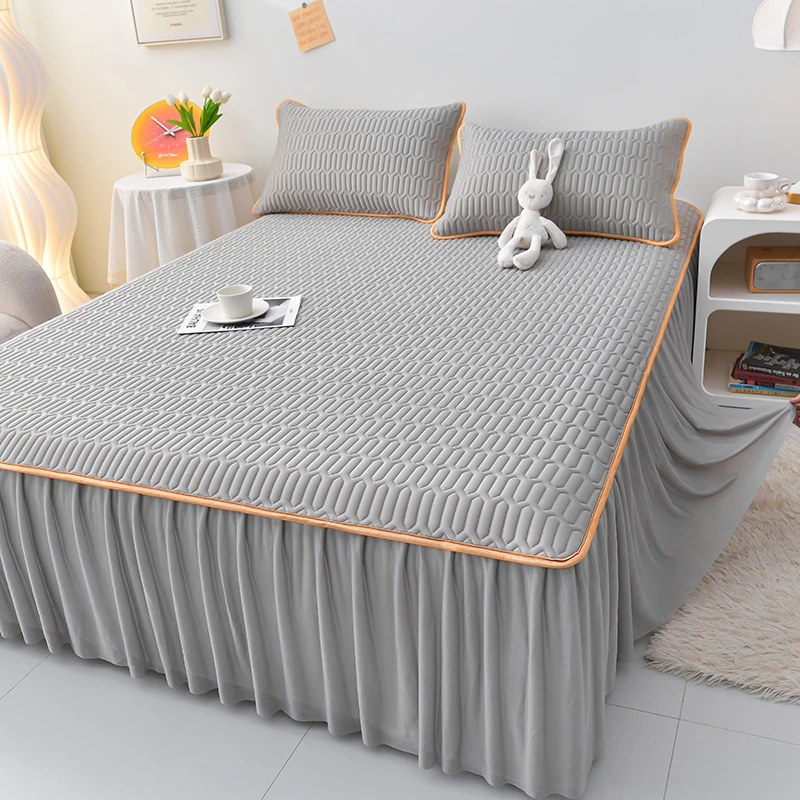 凉感丝乳胶床裙款凉席三件套简约夏季空调席可折叠软席家用单双人