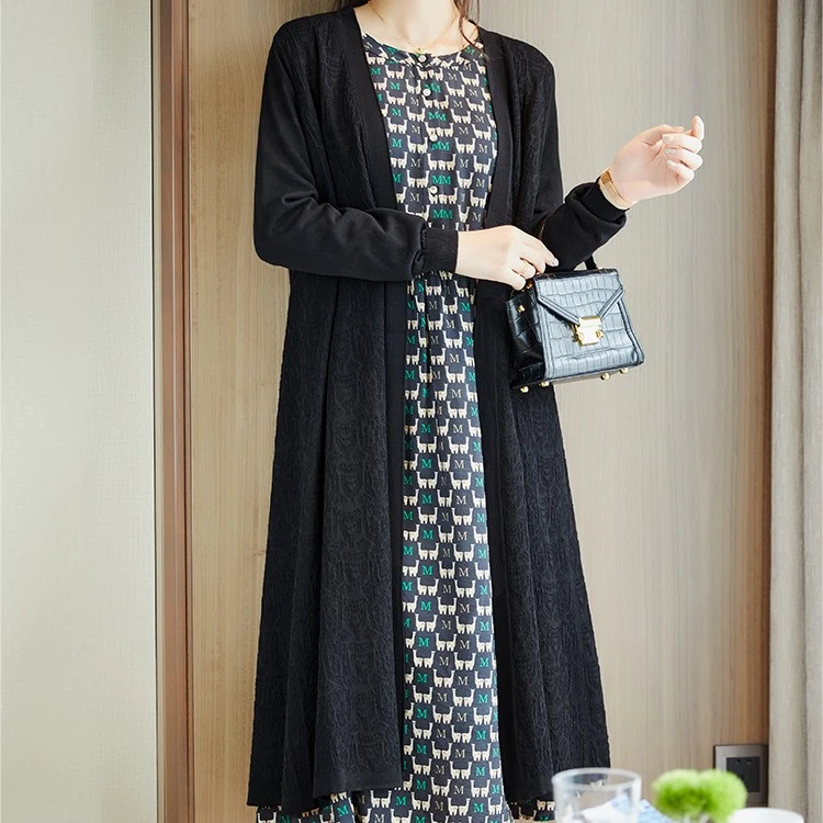 迪欧芙2023年秋季钩花气质百搭显瘦中长款开衫外套女#WT4373M