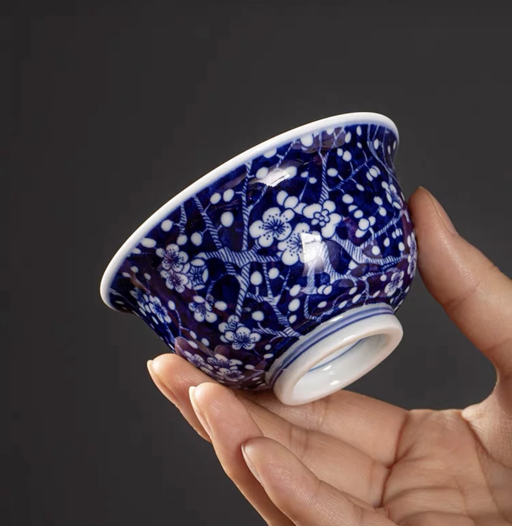 青花瓷主人杯单杯复古冰梅个人茶杯陶瓷家用茶盏功夫茶具品茗杯