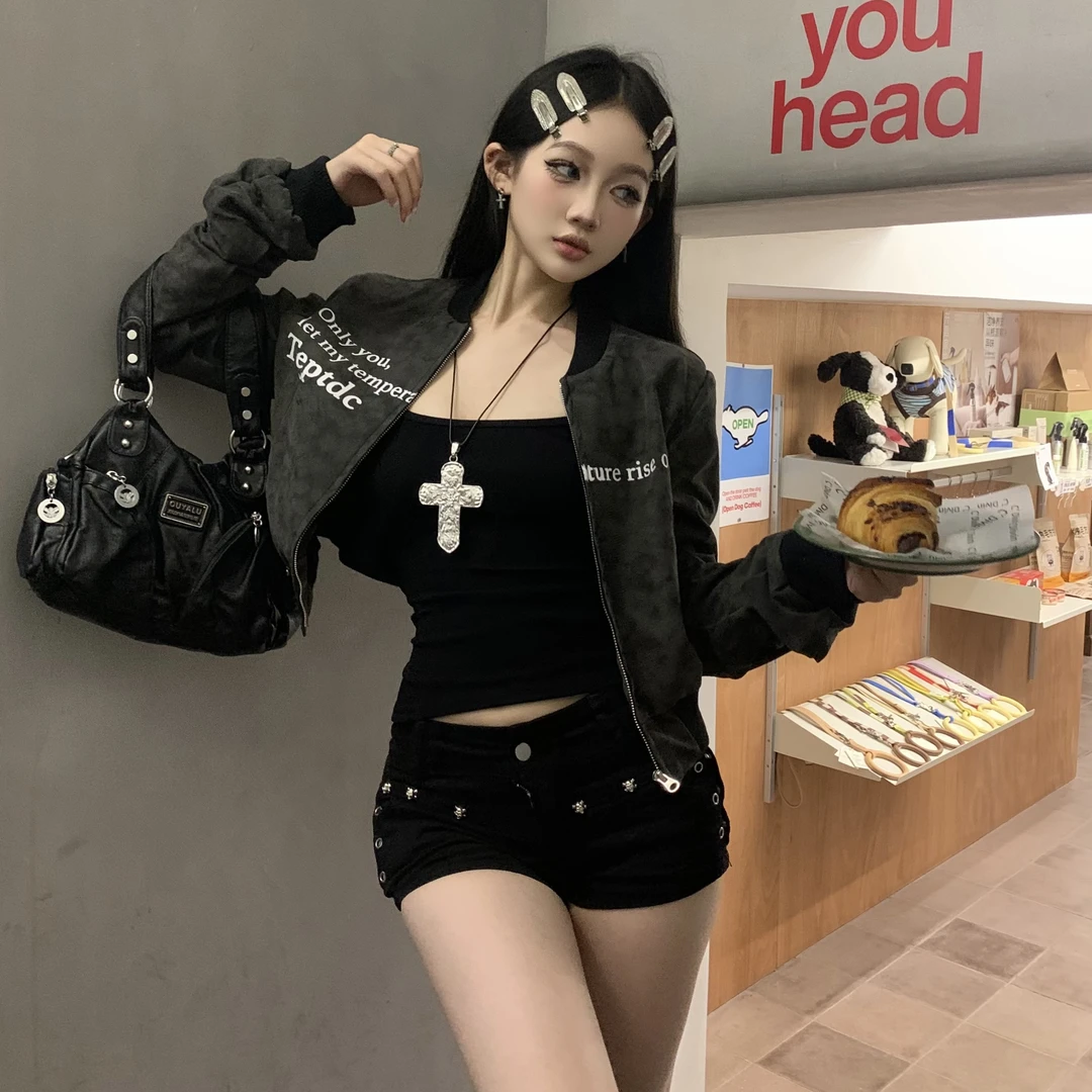 Teptdc|原创美式垫肩印花工装夹克外套