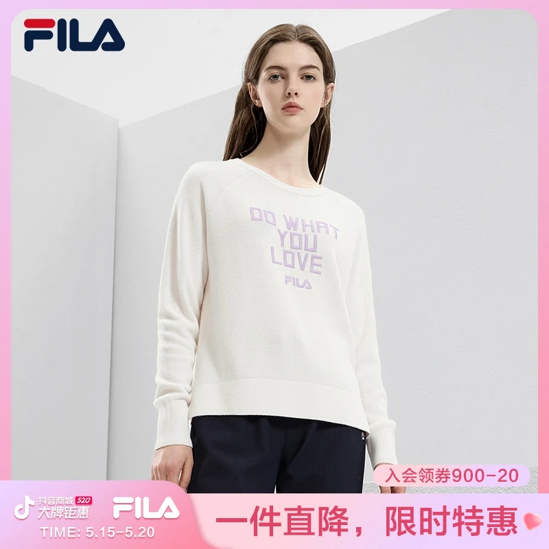 FILA斐乐女装冰淇淋色卫衣23秋新款亲肤休闲字母圆领套头编织上衣