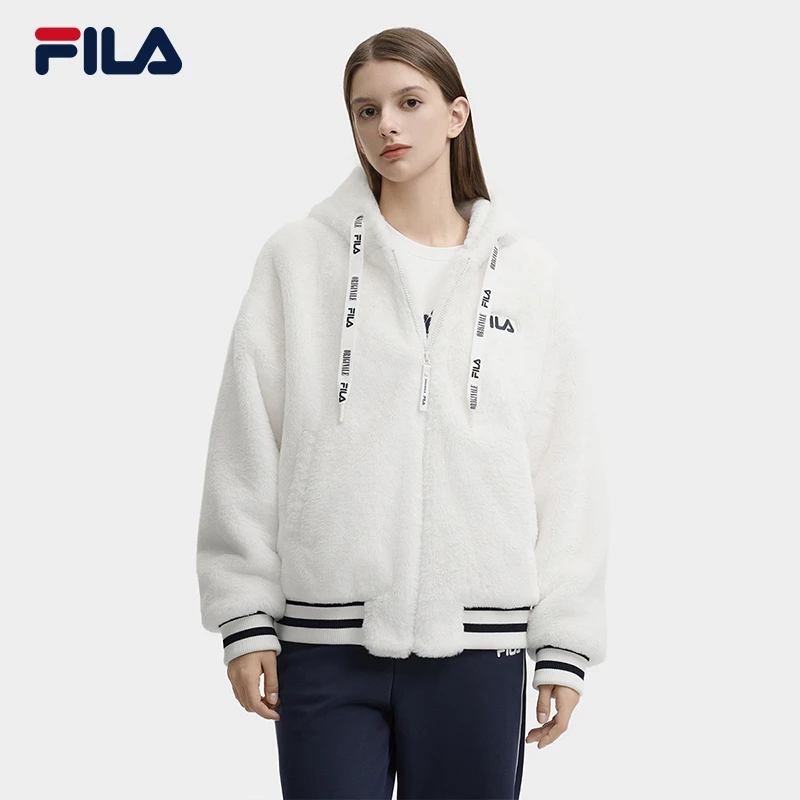 【仿獭兔毛外套】FILA斐乐冬季女休闲保暖针织长袖外套F11W449501F