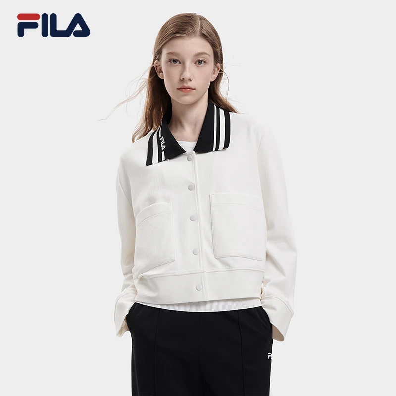 FILA斐乐女装针织长袖外套秋季新款时尚百搭气质小香风外套女