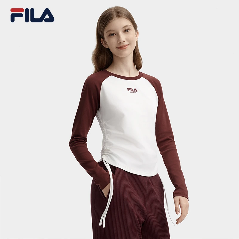 Fila/斐乐2024秋季新品抽绳修身经典拼色针织长袖衫F11W439205F