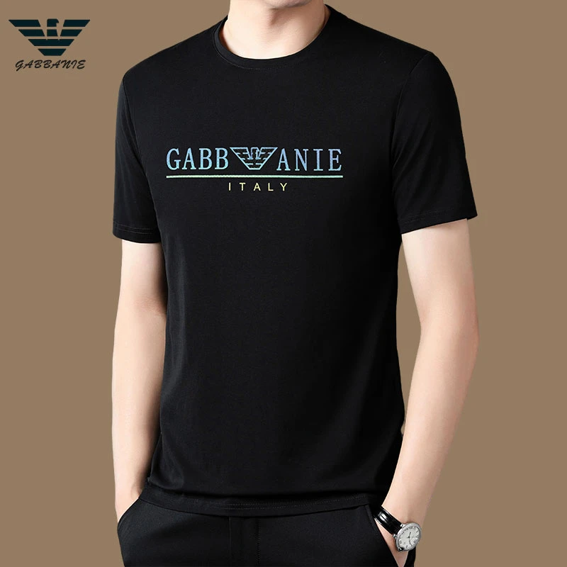 GABBANIE高级棉质透气短袖t恤男士夏季时尚百搭印花圆领半袖上衣