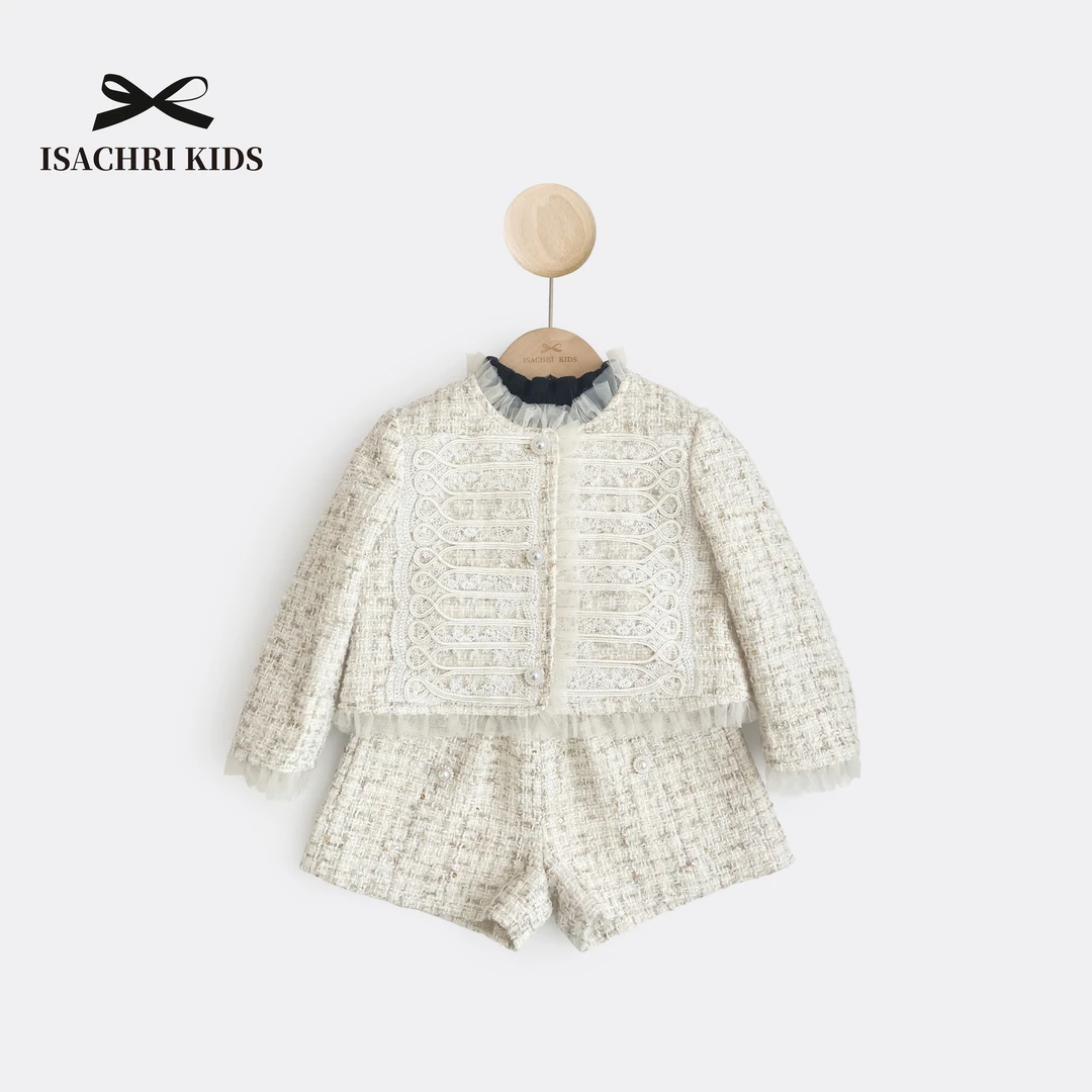 【1月14日反季清】高端小香~白 重工外套上衣女儿童宝宝套装 IC596
