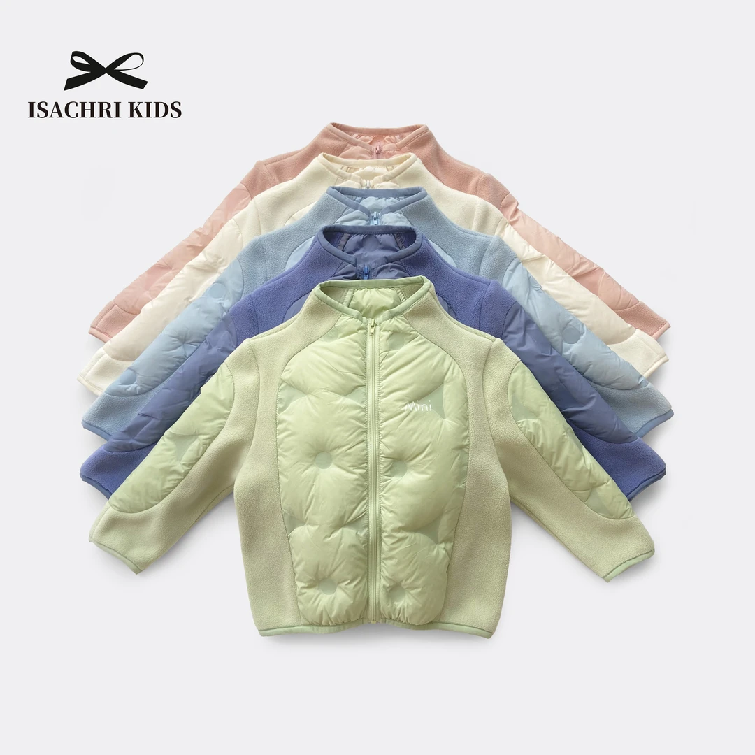 马卡龙 羽绒服摇粒绒拼接女童男童冬款白鸭绒羽绒服IC490