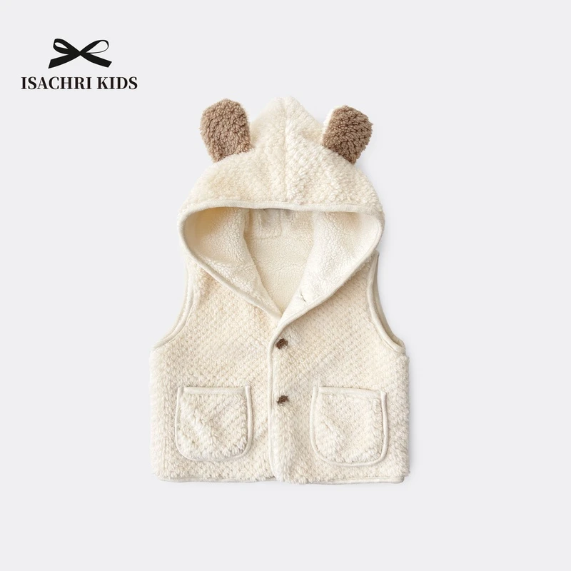 晶晶家【现发】乖乖崽 可爱兔耳女童连帽马甲秋冬宝宝毛毛马夹IS252