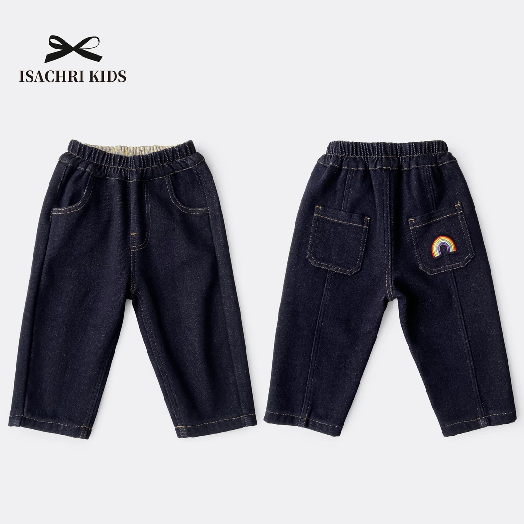晶晶家【现发】原色牛仔 小彩虹~女童牛仔裤春秋儿童裤时髦新 IS248