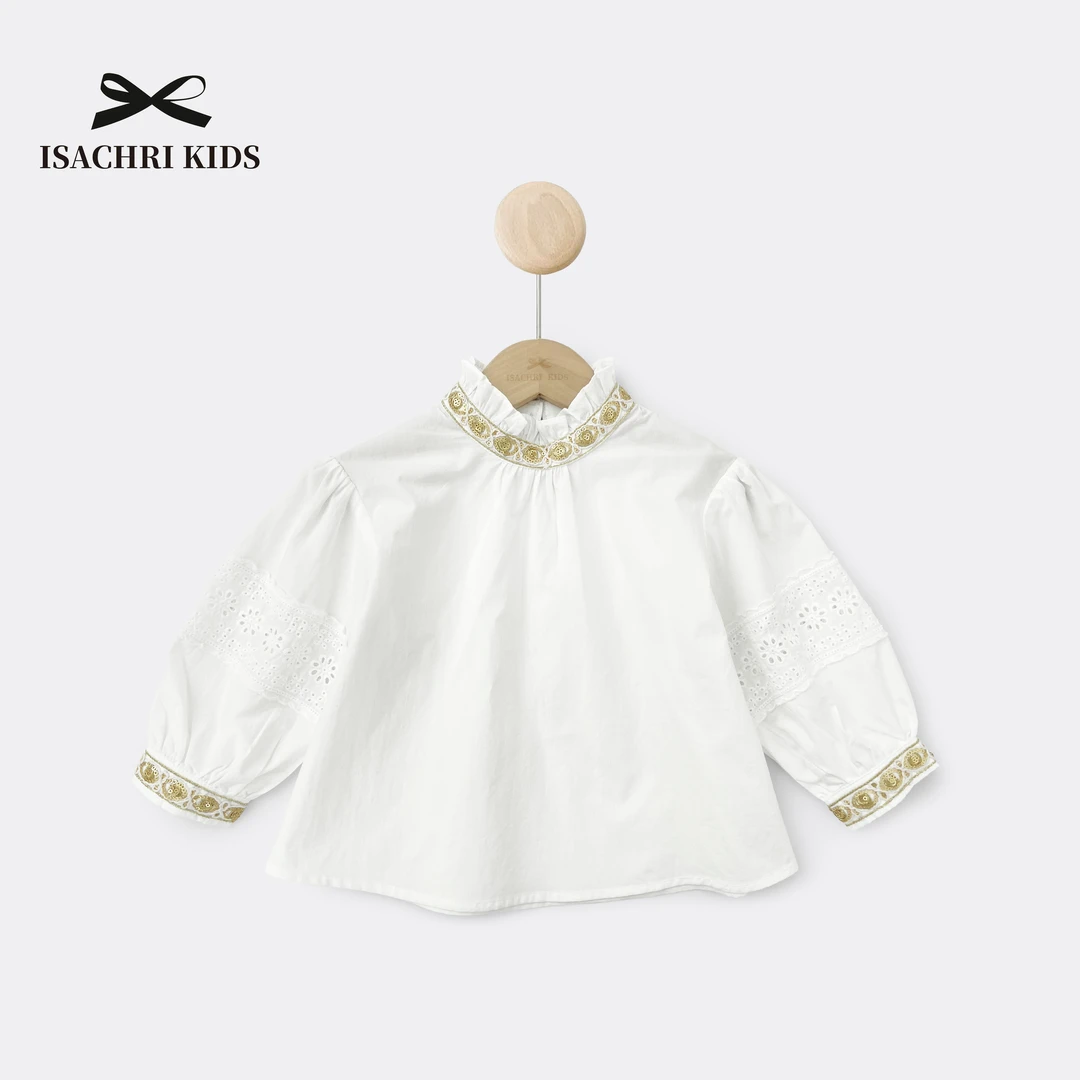 【1月14日反季清】宫廷之袖 闪片镂空纯棉女宝春夏长袖娃娃衫 IC907