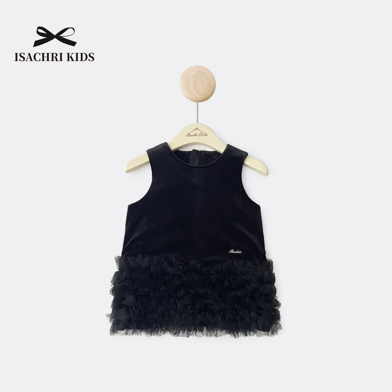 晶晶家【现发】晚宴高贵优雅黑纱裙~女童丝绒裙秋冬背心裙宝宝IS276