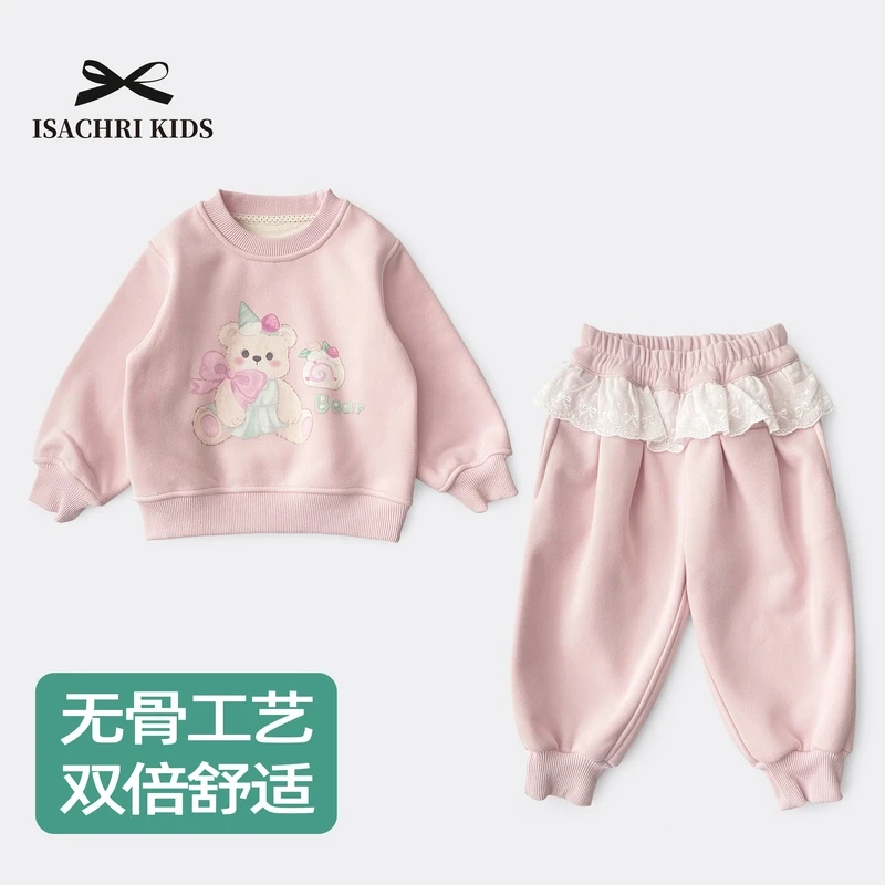 晶晶家【现发】芭蕾小熊 韩系INS风~亲肤卫衣裤套装女宝两件套IS239