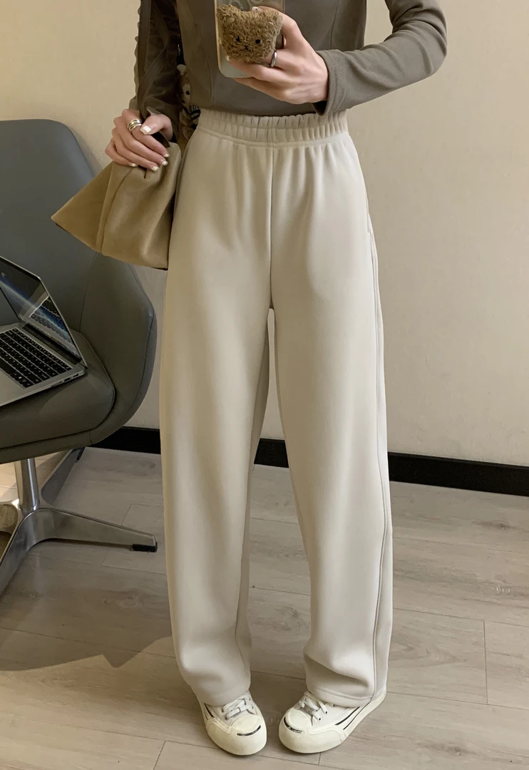 加绒加厚直筒裤秋冬季高腰长裤休闲百搭宽松女士纯色裤子时尚显瘦