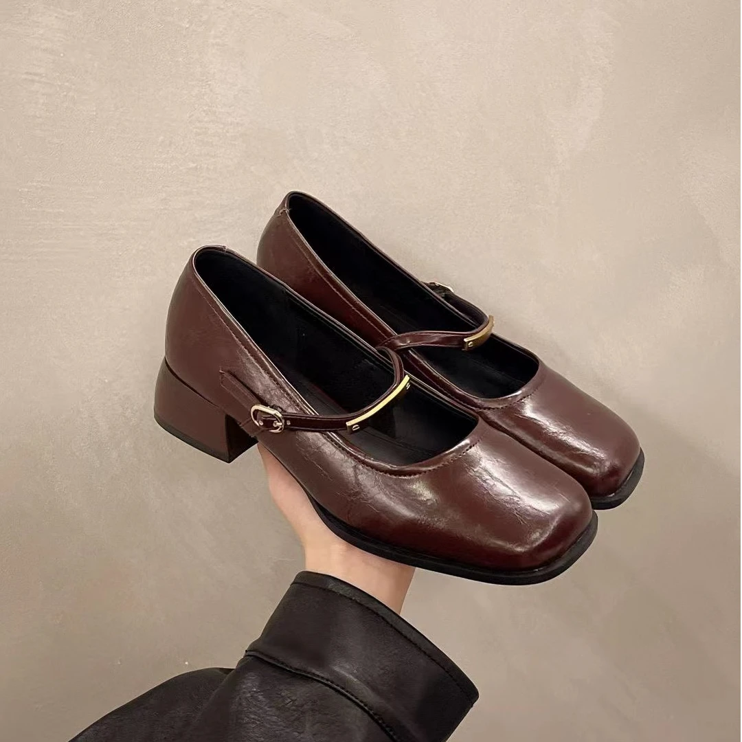 [DARUI]法式单鞋女2024新款粗跟复古气质玛丽珍鞋-5062