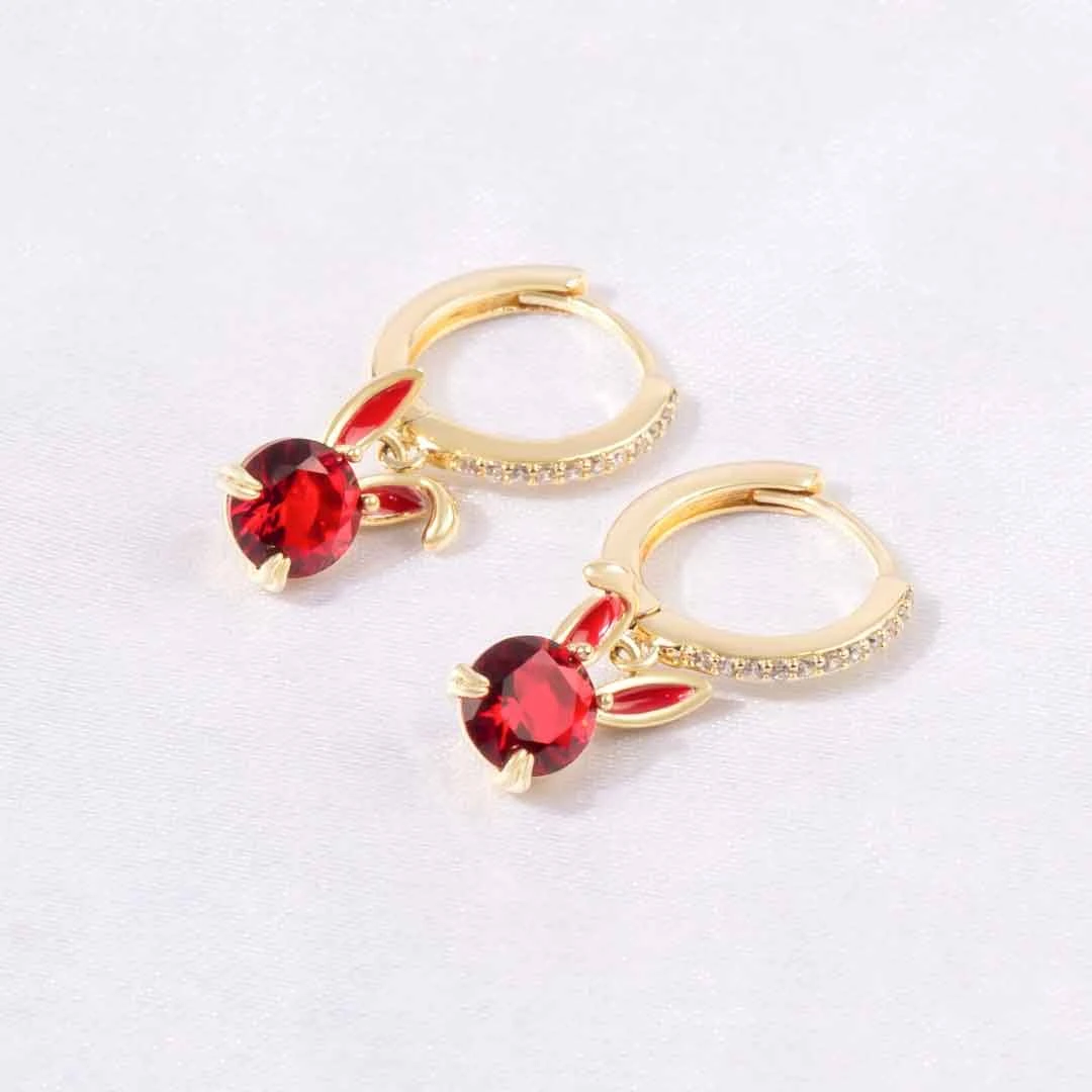 铜合金合成锆石耳饰 【虹兔】时尚气质百搭红色小兔子耳环