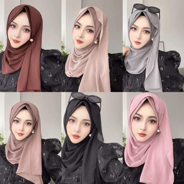 沐心品质雪纺拼接水晶麻绕巾送（一个珍珠扣）