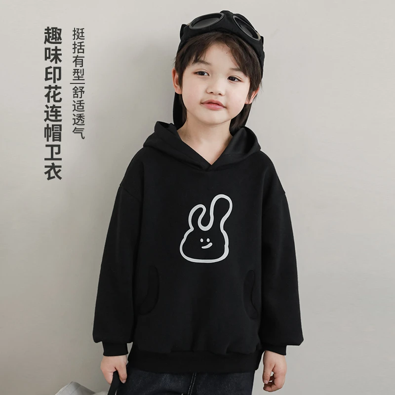 【2025清】青少年童装秋三加绒卫衣2023兔子压花胖童大码上衣QG1803