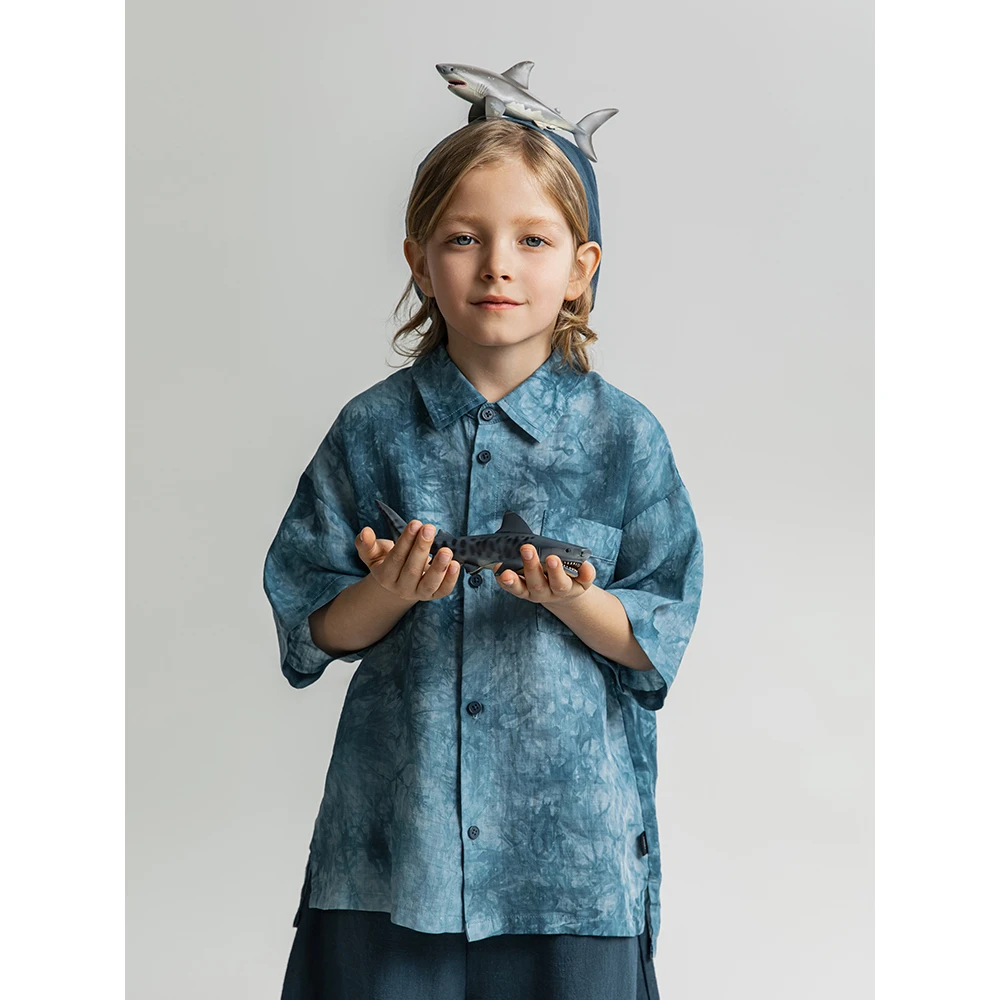 【odd2024清】男童夏季短袖衬衫扎染印花上衣中大童简约百搭YQG2108