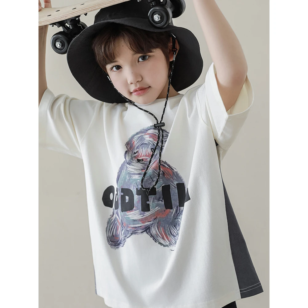 【夏款清】oddtails男童纯棉宽松短袖T恤中大童潮流时尚印花QG2218