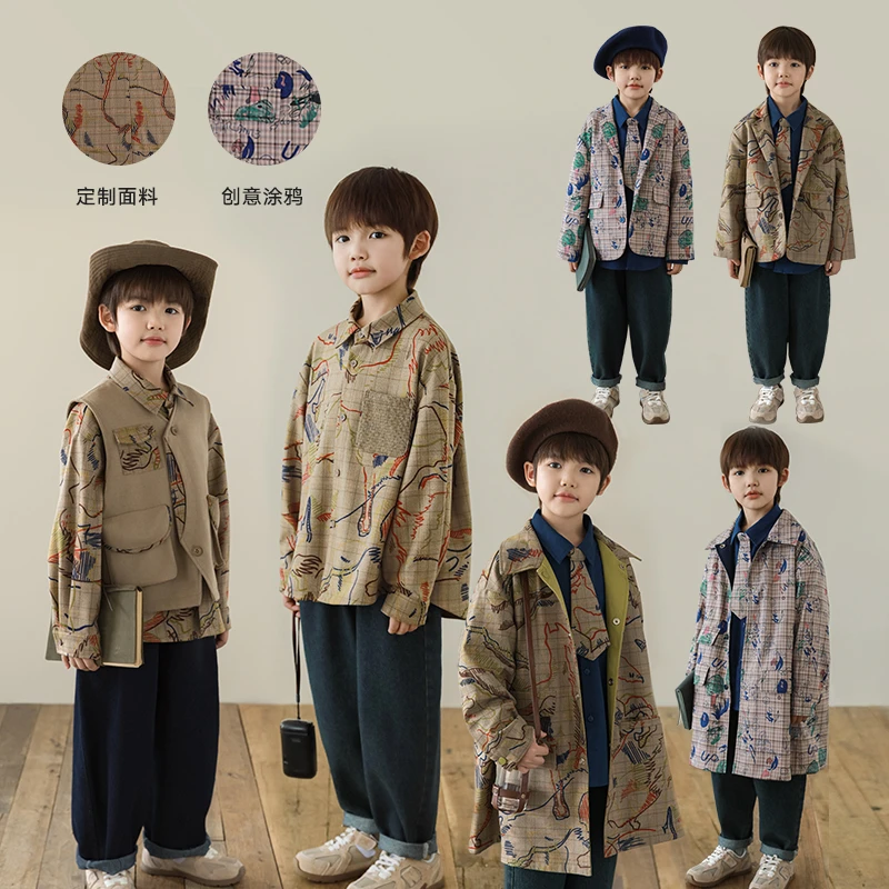 【2025清】oddtails儿童男童时尚宝宝双面中长款中大童印花QG2358