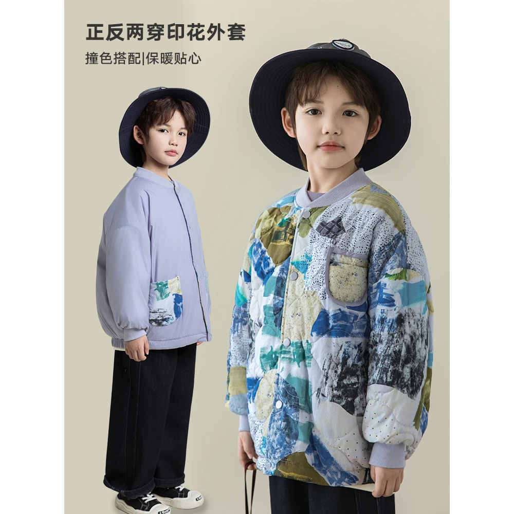 【2025清】oddtails儿童男童宝宝印花保暖衬衫冬季撞色两面QG2405