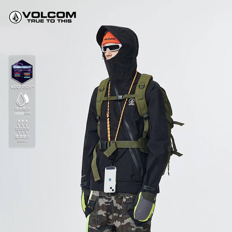 VOLCOM冲锋衣连帽夹克防风防水滑雪户外保暖徒步耐磨外套A1312341
