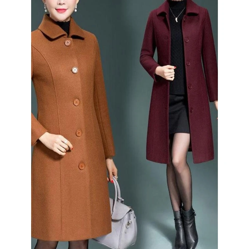 中老年呢大衣女中长款新款冬装妈妈装毛呢外套中年韩版呢子有里衬