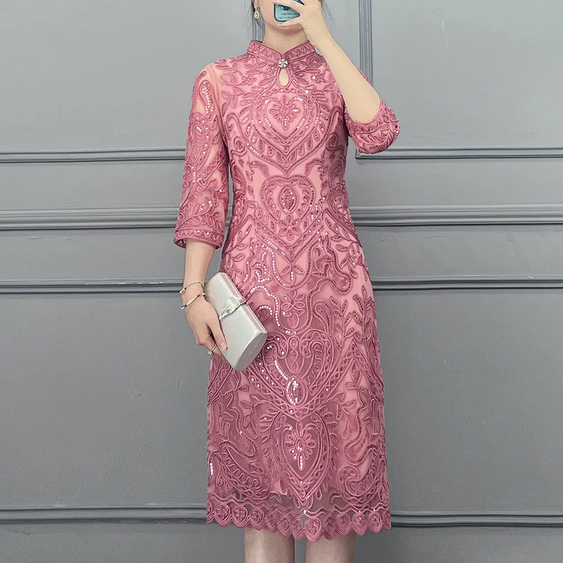 高端婚礼中式连衣裙妈妈装嫁女儿气质喜婆婆复古刺绣中老年裙装