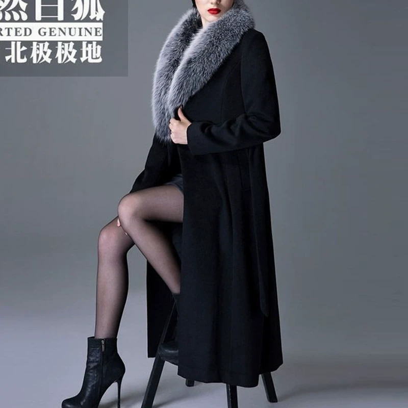 高档真狐狸大毛领中长款羊毛2024新款欧美气质修身加厚毛呢外套女