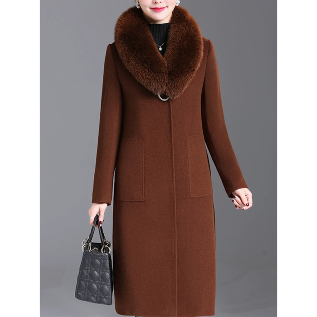 2024款真狐狸毛领羊绒大衣中老年人妈妈装修身瘦腰毛呢外套妈妈款