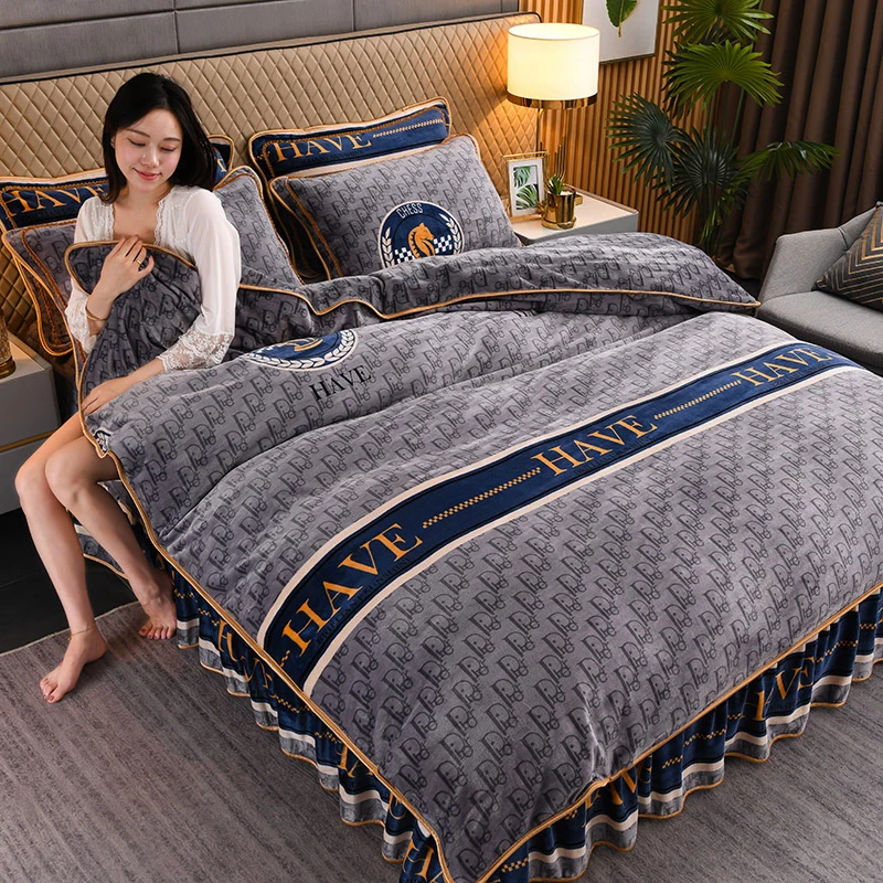 高克重加厚8-9斤牛奶绒床裙款四件套加绒加密保暖秋冬款床上用品