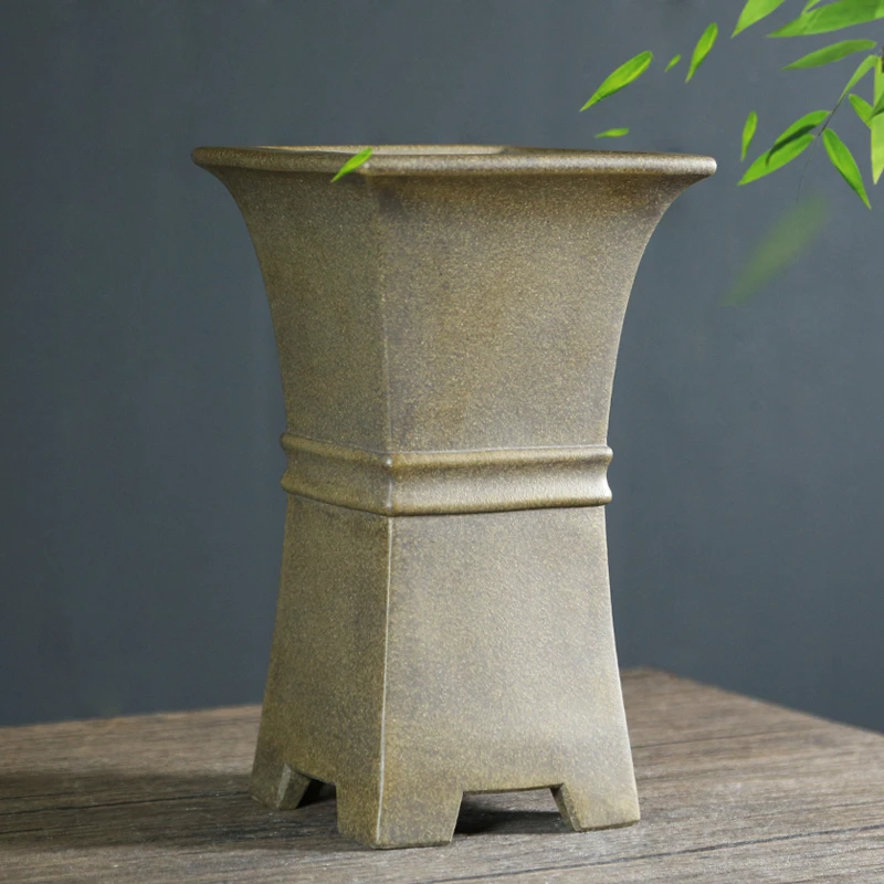 神力精品紫砂花盆古典大号四方花盆透气兰花盆束腰盆栽陶瓷兰花盆