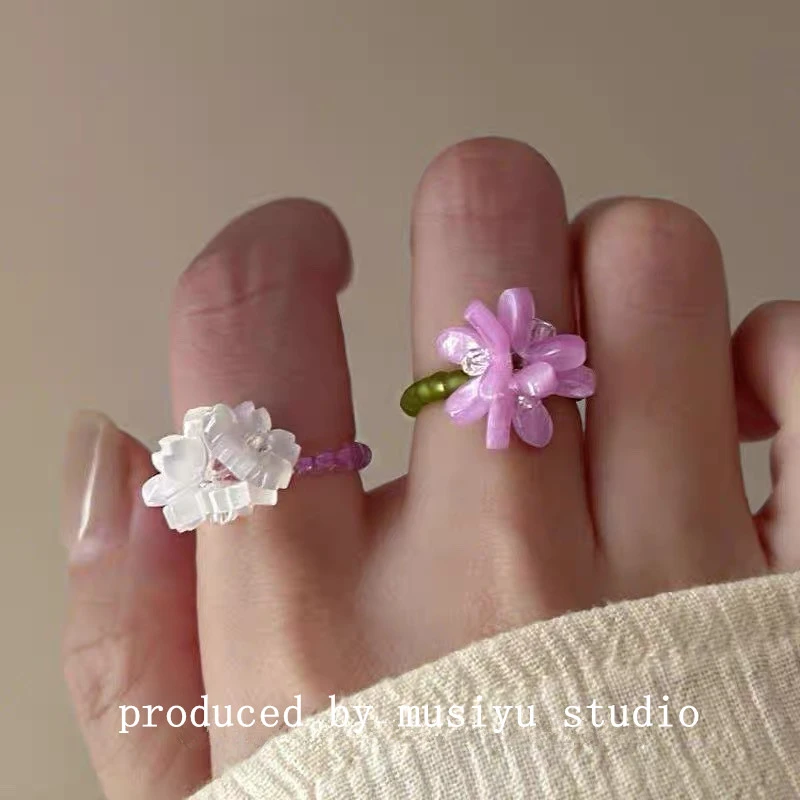 非金属树脂戒指 森系超仙女生饰品紫色小众弹力指环少女心闺蜜戒