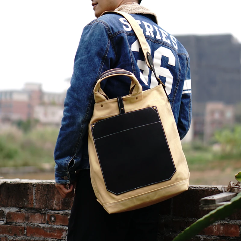 大容量粗帆布包竖款可放14寸手提电脑手拎单肩斜挎大学生通勤出差