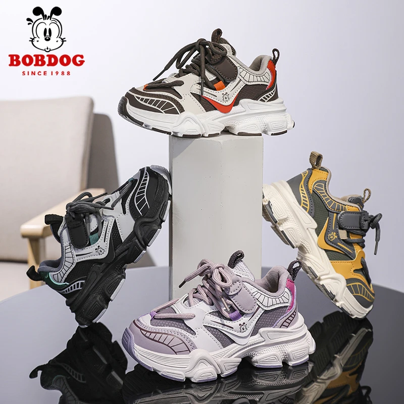 Bobdog/巴布豆2024秋新款男女童时尚复古休闲软底运动儿童老爹鞋