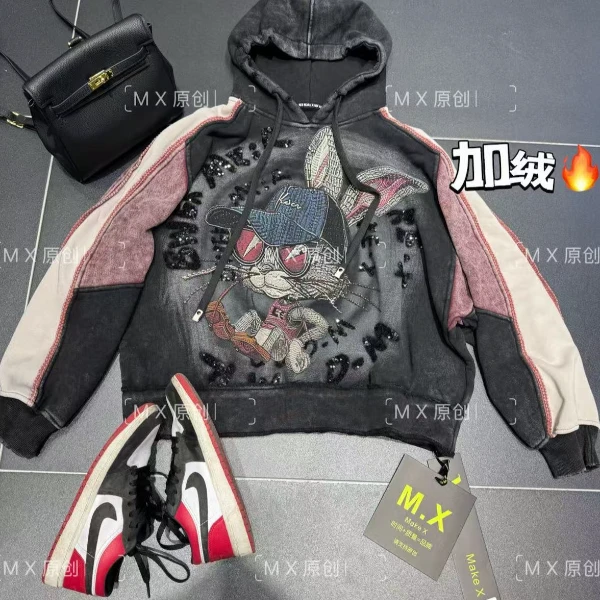 真真欧货【墨镜兔子连帽加绒卫衣设计师潮牌】37733