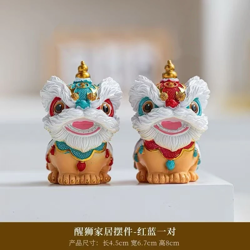润茗茶具/复古中式醒狮茶宠摆件创意家用茶道装饰品（红蓝）