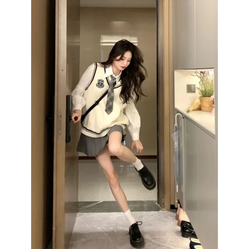 秋冬春秋早秋季女装感学院风小洋装名媛jk制服小香风韩剧两件套装